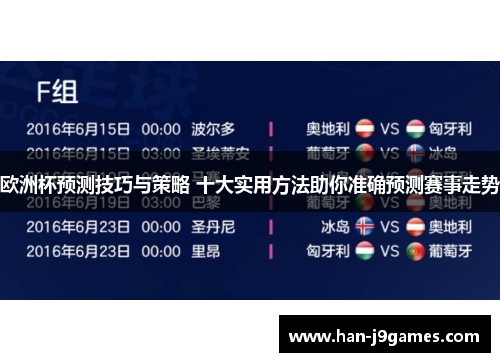 欧洲杯预测技巧与策略 十大实用方法助你准确预测赛事走势 欧洲杯预测技巧与策略 十大实用方法助你准确预测赛事走势